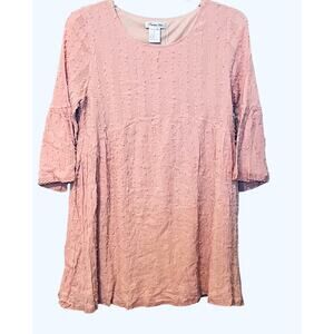 PAISLEY VINE BELL SLV RND NECK MIDI FIT & FLAIR WAIST DRESS, WOMENS-L-SOFT PINK